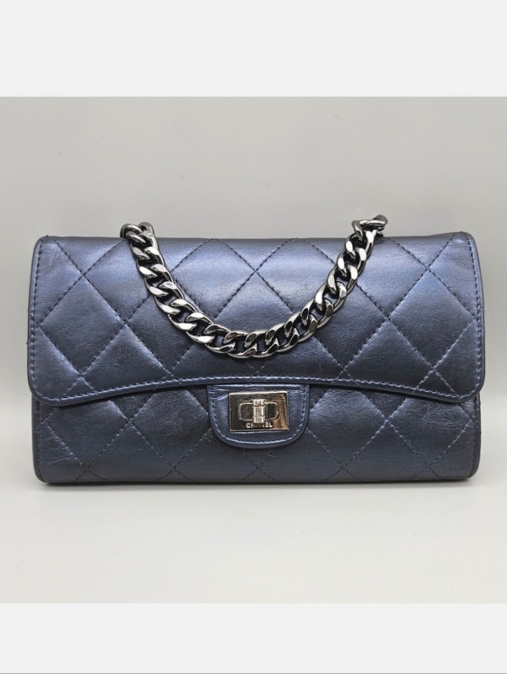 💙CHANEL RARE Blue Irrdecent Authentic Matelassé Lambskin Long Wallet/Clutch💙